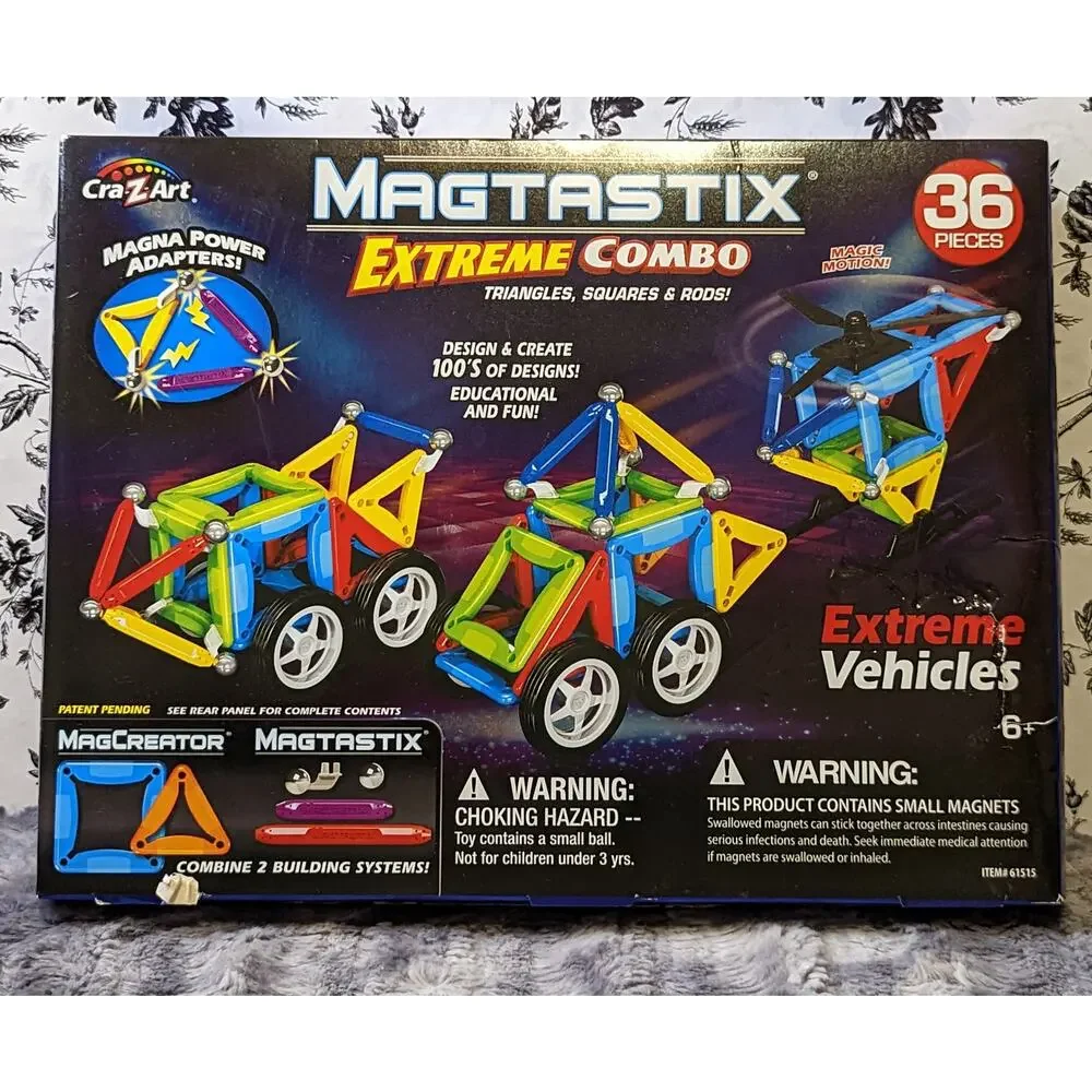 RARE NWT Cra-Z-art Magtastix Extreme Combo Vehicle Magnetic Building 36 pc Set